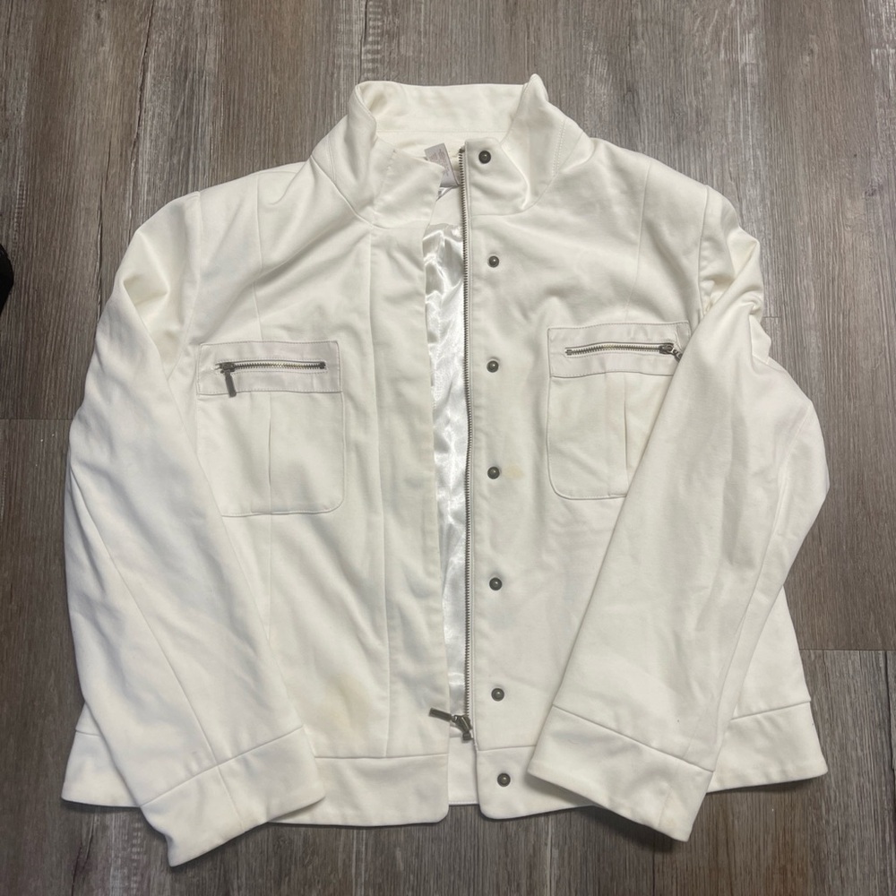Chicos 3 JACKET Zip Up Button Up Creamy Winter White Light